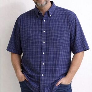 Classic Navy Plaid Short-Sleeve Button-Down Shirt